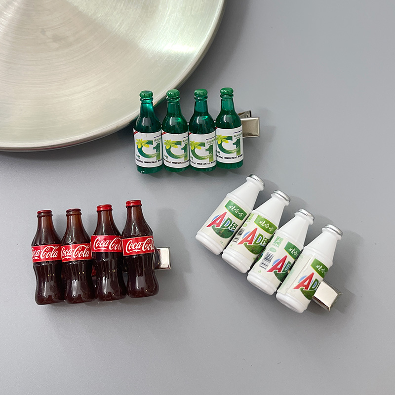 搞怪酸奶可乐饮料瓶仿真发夹鸭嘴夹啤酒瓶趣味可爱4个装架子发卡