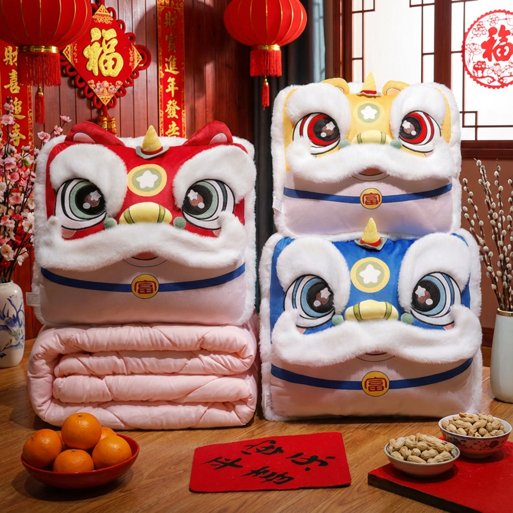 国潮醒狮抱枕被子两用毯子二合一马年吉祥物定制沙发靠枕午睡枕头,居家布艺,抱枕被,淘宝优惠券,粉丝福利购,淘宝优惠卷