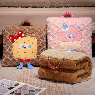 冬天加厚抱枕被子两用办公室折叠枕头加绒毯子二合一汽车载小靠枕