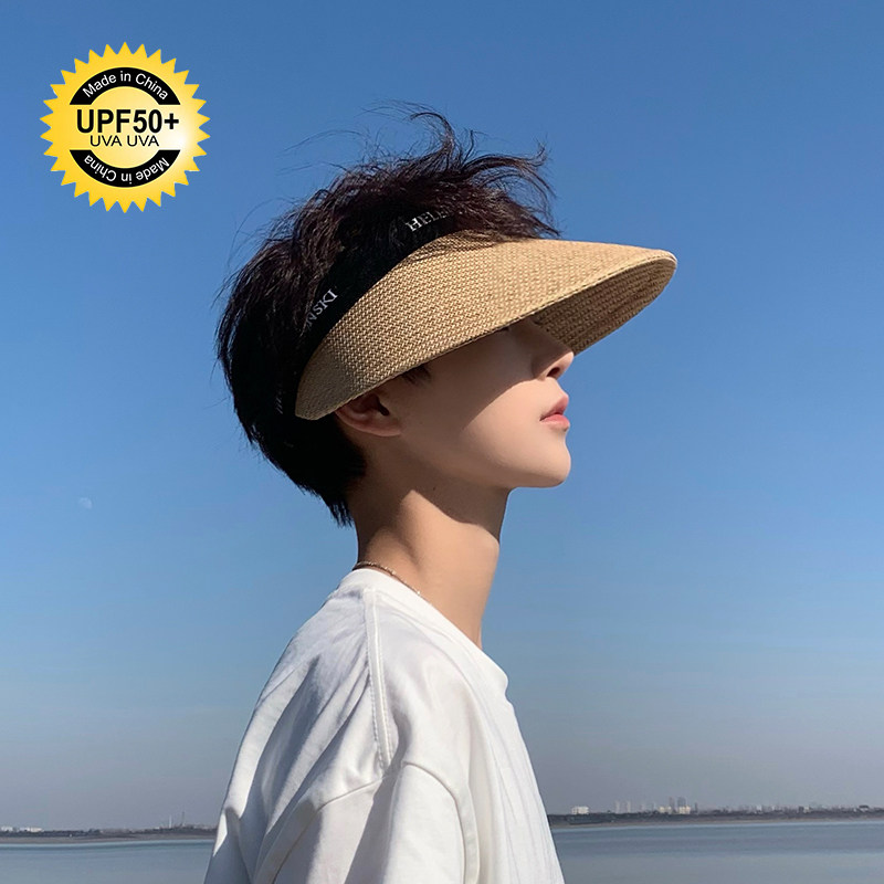 新款防晒帽男夏季草帽男款大檐空顶帽防紫外线遮阳帽男士夏款凉帽