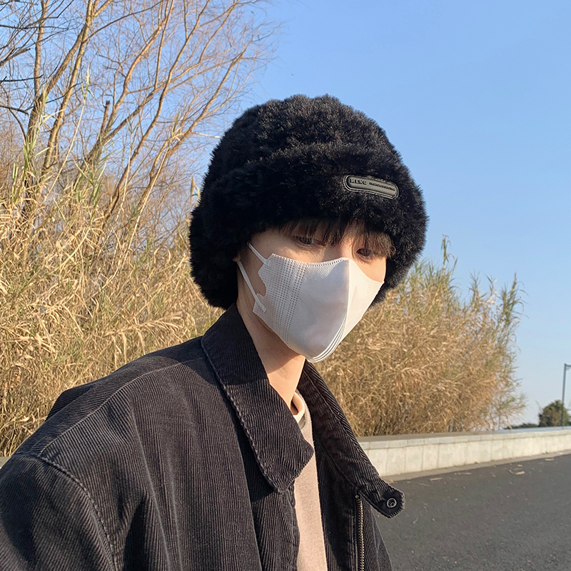 黑色毛绒帽粗毛线男冬季保暖线帽