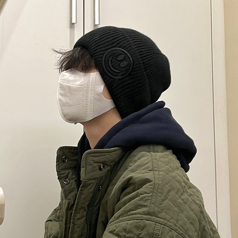黑色帽大头围毛线帽男保暖冬季图片