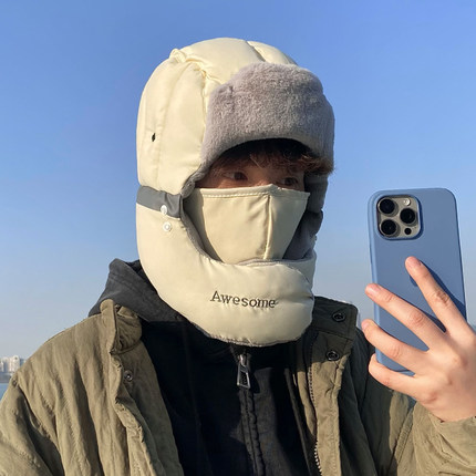 帽子男款冬季雷锋帽男冬天电动车骑行保暖帽加绒东北防寒神器面罩