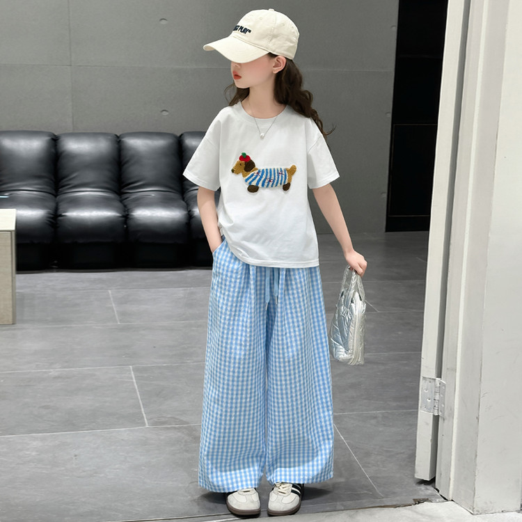 女童夏季短袖套装儿童体恤阔腿裤两件套2025新款韩版防蚊裤休闲潮
