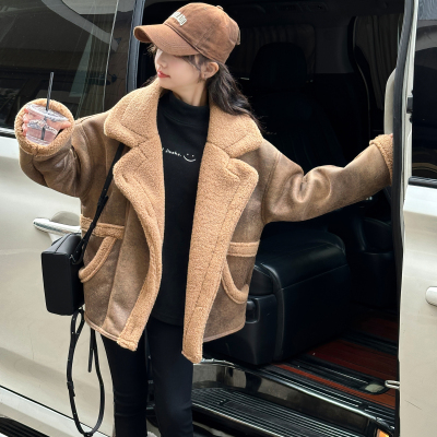 女童加绒加厚皮毛一体棉衣外套