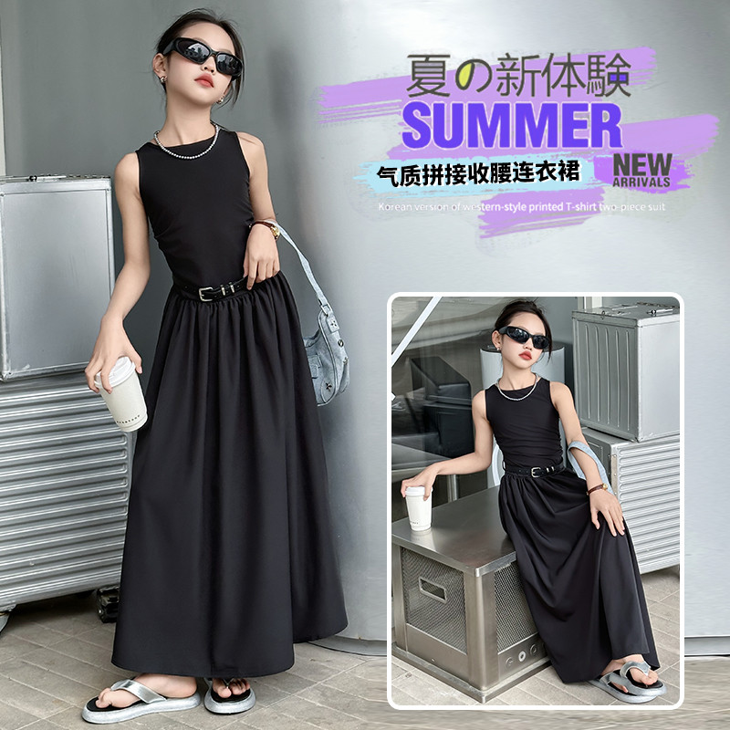 女童夏季黑色背心大裙摆连衣裙