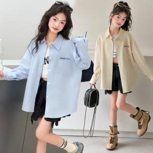 女大童秋装长袖衬衫儿童洋气棉布初中生女学生宽松小女孩衬衣外套