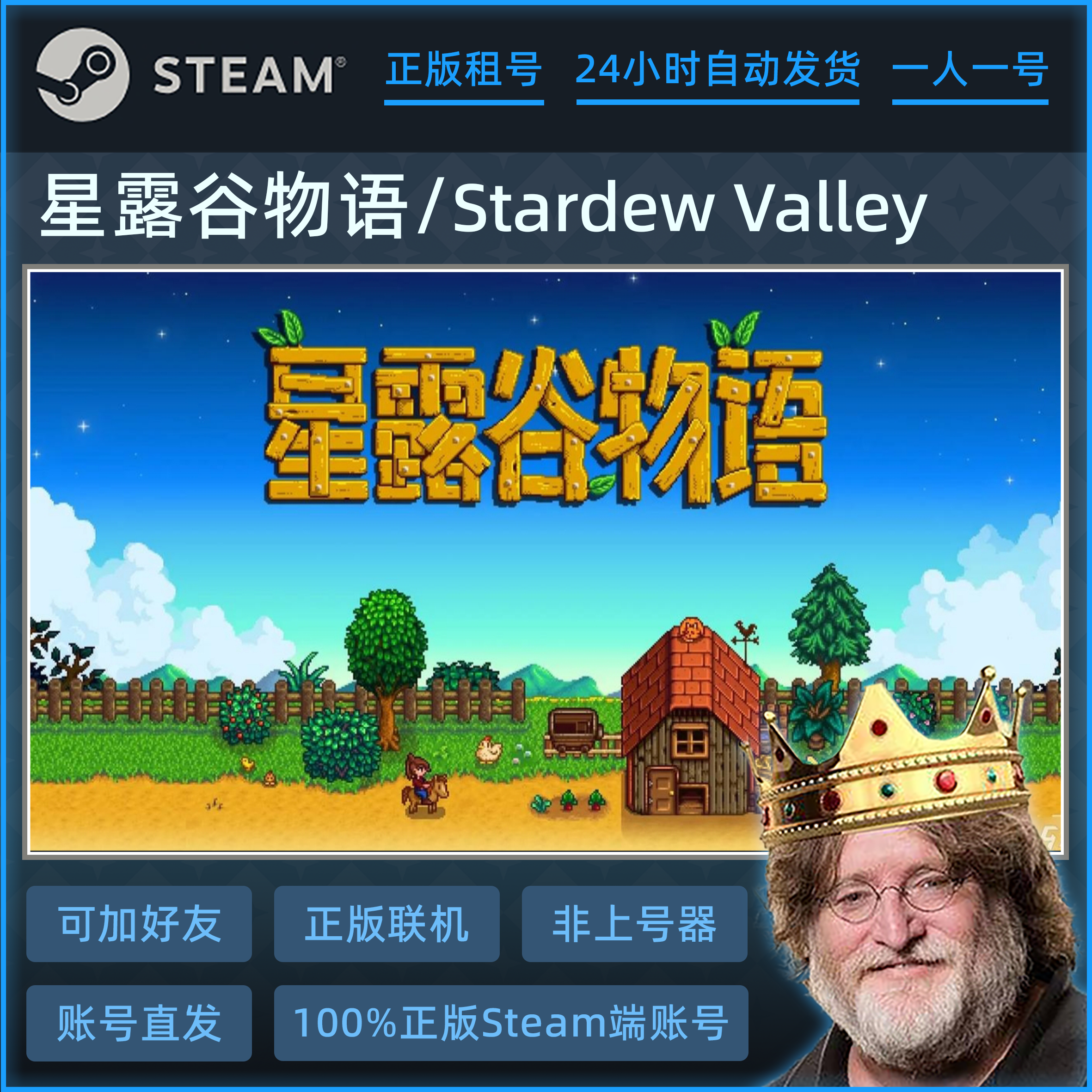 星露谷物语Steam正版游戏账号出租 Stardew Valley 租号 账密登录