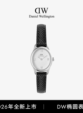 【新品】DW手表女表复古椭圆表手表女士星光银色腕表蜥蜴纹皮带表