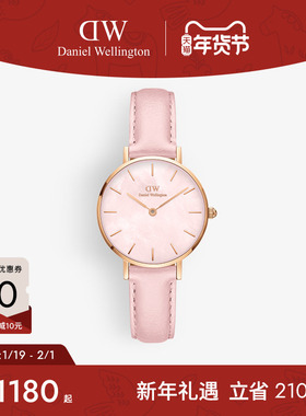 DW手表女 PETITE花时系列彩盘流金表简约皮带款石英表彩色女表