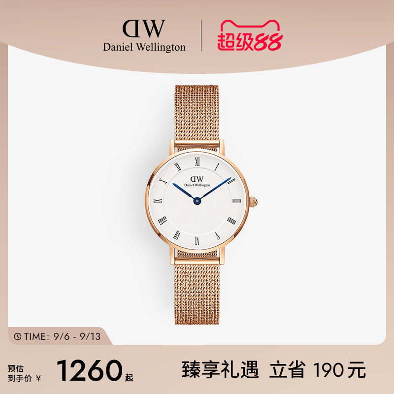 DW女表小蓝针腕表罗马数字刻度图片