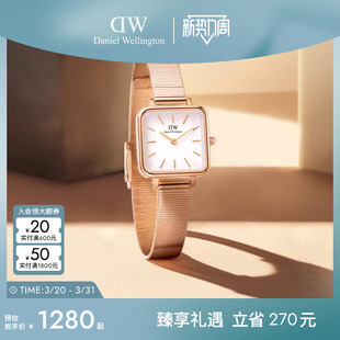 DW手表女QUADRO系列摩登复古方形钢琴表