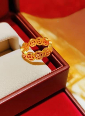 越南沙金铜钱戒指合金镀金国潮暴