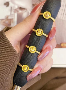 黄铜镀金猫眼转运珠戒指越南沙金