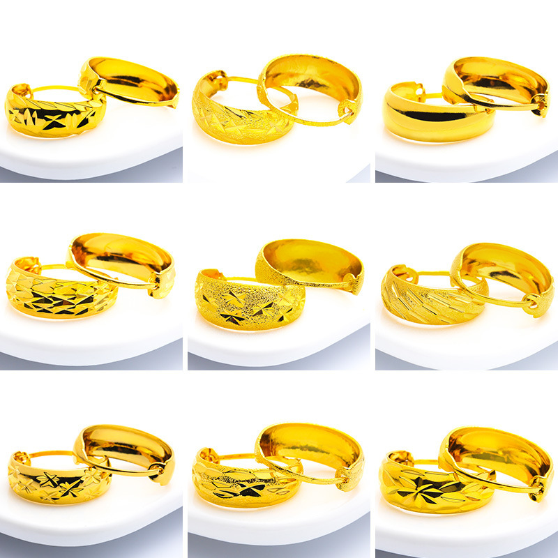 女士满天星光面时尚仿真金镀24K黄金耳环时尚太泰耳环沙金欧币饰