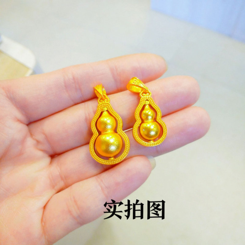 网红新款古法福禄葫芦吊坠黄金色图片