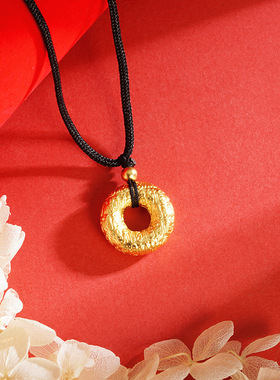 越南古法沙金如意环项链黑绳女款