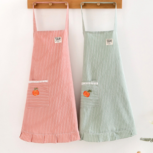 纯棉家用围裙挂脖小清新厨房做饭透气背带时尚围腰棉布防污工作服