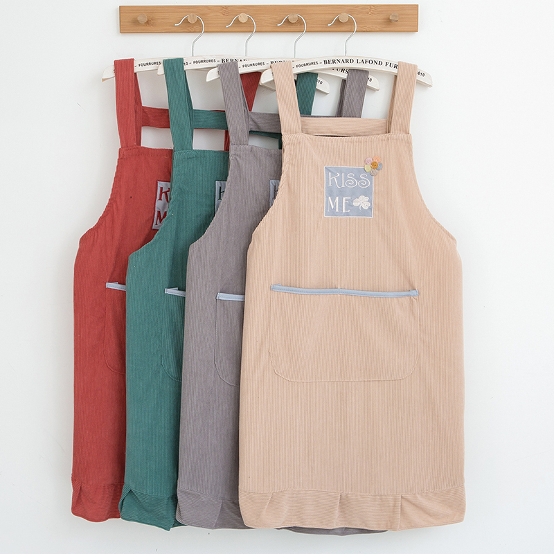 时尚灯芯绒家用防油污复古围裙女