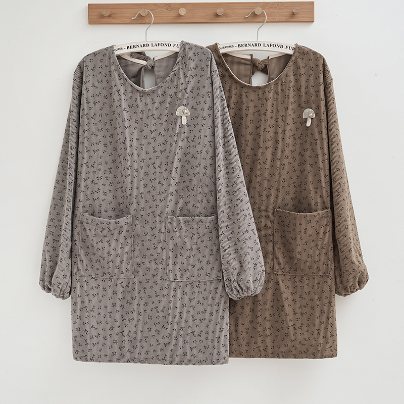 双层灯芯绒家用长袖防污围裙服女