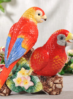 鹦鹉陶瓷方亚陶瓷客厅茶几摆件