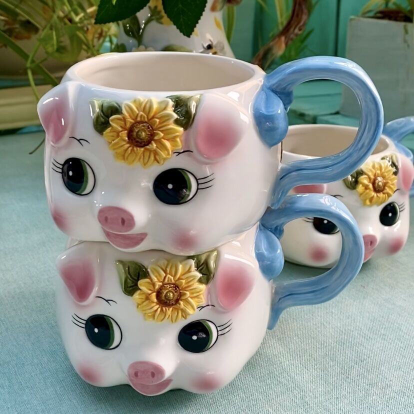 方亚蒸蒸日上太阳花萌萌猪陶瓷马克杯水杯茶杯奶杯咖啡杯家居日用