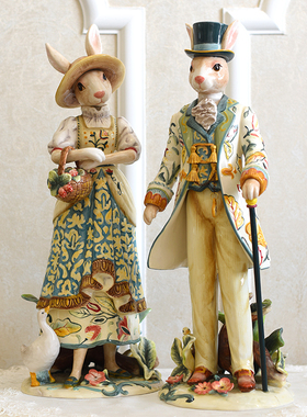 美国ff品牌田园乡村陶瓷兔子摆件