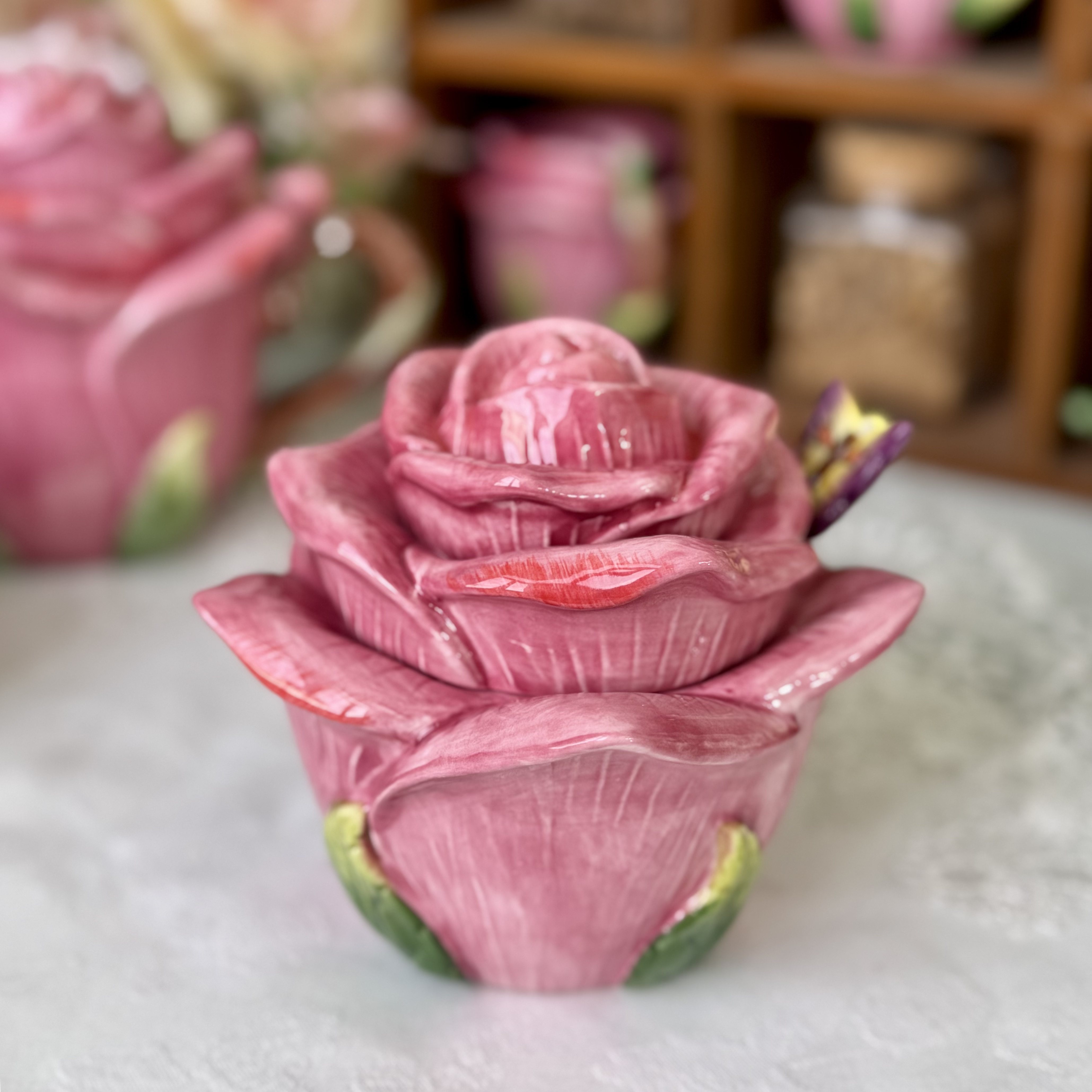 方亚釉下彩田园风格玫花玫瑰花陶瓷调味罐糖罐家居用品厨房储物罐