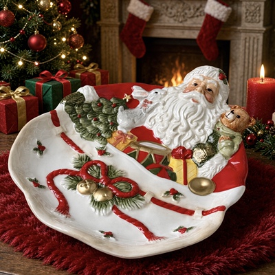 出口原单釉下彩圣诞老公陶瓷果盘糖果盘沙拉盘pastry plate X'mas