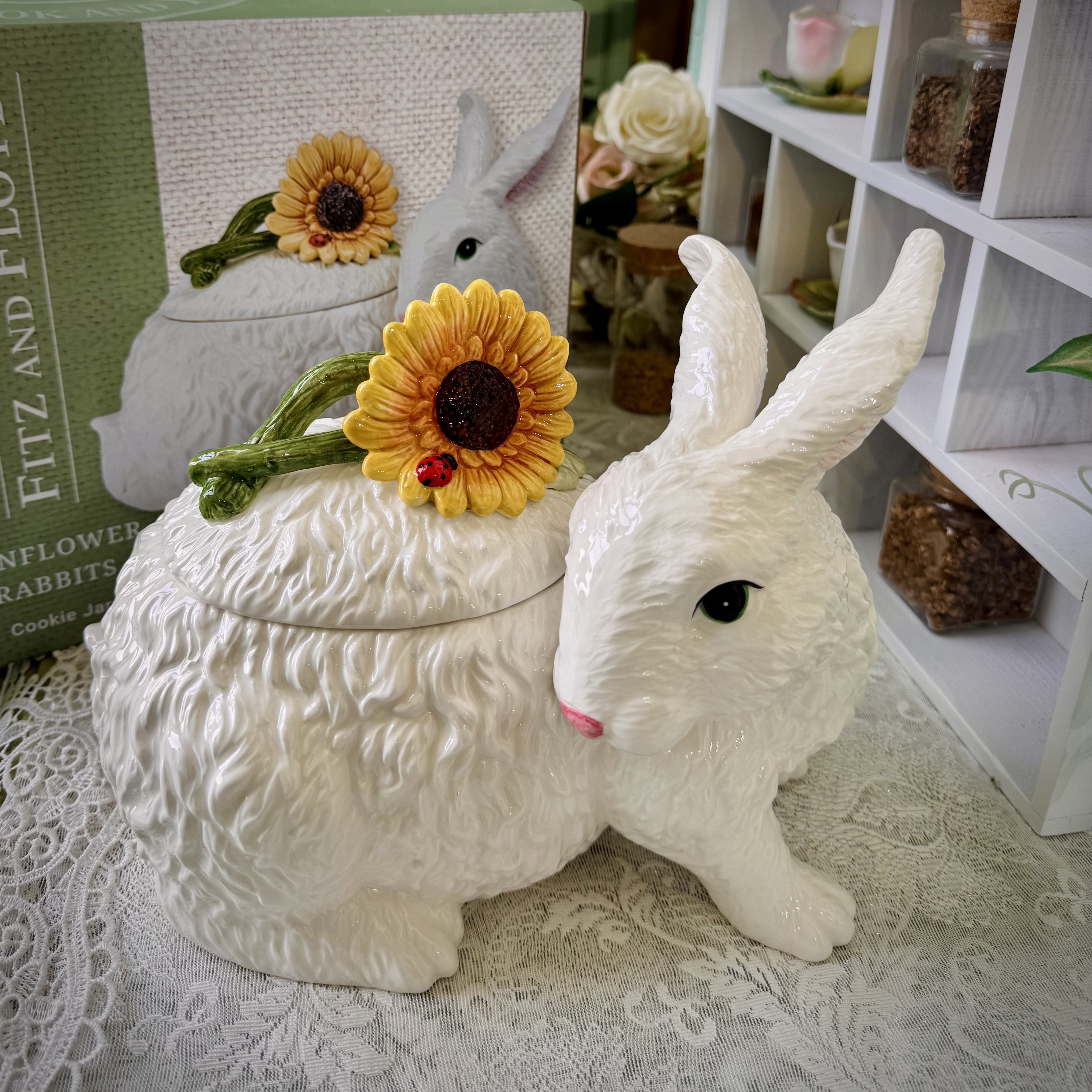 美国FF礼盒复活节太阳花兔陶瓷储物罐饼干罐家居饰品Easter Jar