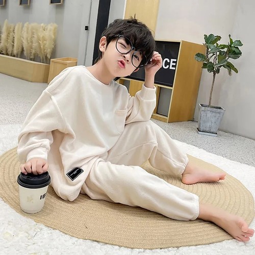 儿童睡衣秋冬季德绒长袖男童睡衣套装宽松珊瑚绒保暖中大童家居服