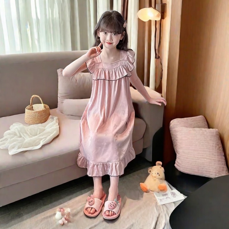 儿童睡衣夏季新款女童吊带冰丝睡裙洋气外穿中大童空调服女孩睡裙