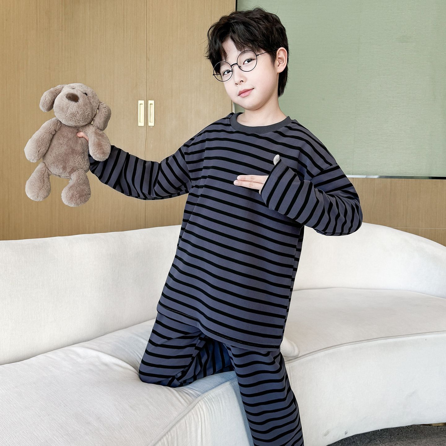 儿童长袖德绒睡衣秋冬款男童秋衣秋裤男孩套装保暖内衣秋款家居服