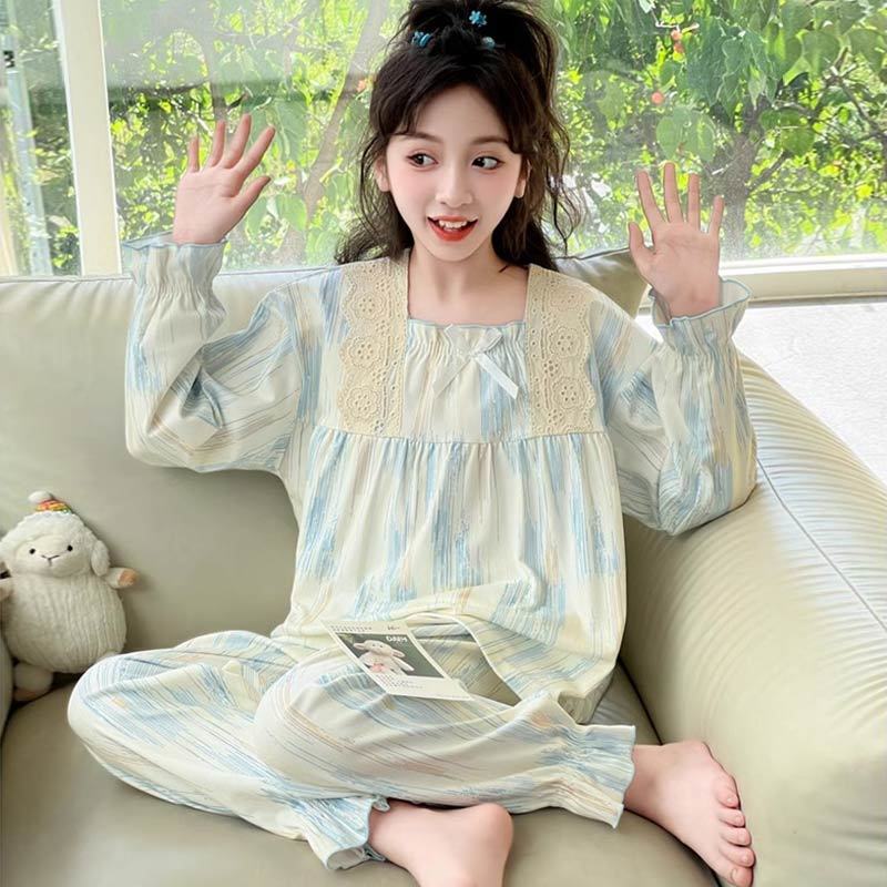 德绒女童长袖睡衣套装儿童秋冬款新款女孩家居服保暖双面大童睡衣