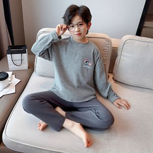 儿童睡衣秋冬新款中大童德绒保暖打底内搭体恤长袖男童家居服套装