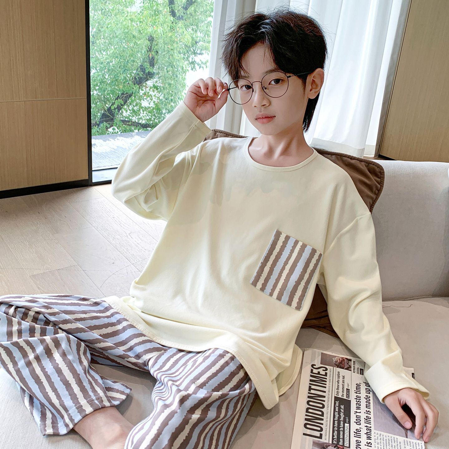 儿童男童德绒睡衣套装秋冬新款居家睡衣中大童长袖休闲保暖家居服