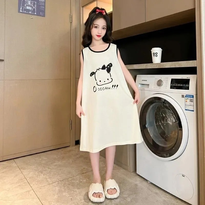 女童睡裙夏季新款冰丝背心儿童睡裙女孩睡裙夏天外穿儿童睡衣裙子图片