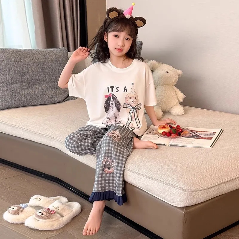 大童网红居家女童睡衣空调服夏季新款女孩休闲套装外穿儿童家居服