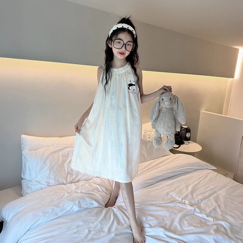 夏季冰丝小女孩睡裙吊带女童睡裙薄款外穿背心儿童睡裙大童空调服