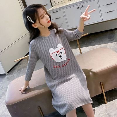 德绒女童睡裙秋冬款套头保暖长袖女孩睡裙薄绒防寒中大童儿童睡衣