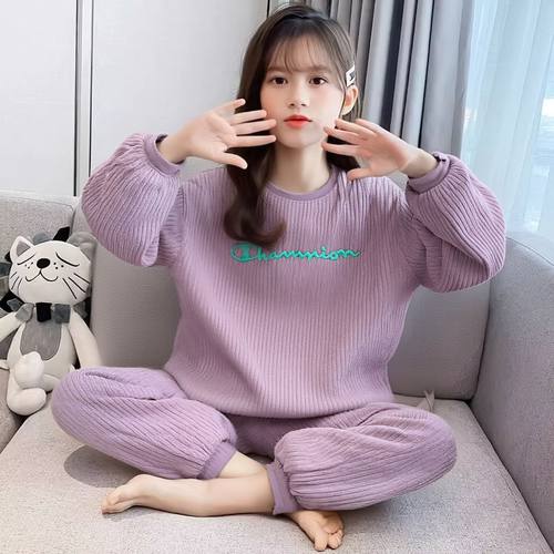 儿童睡衣冬季新款珊瑚绒儿童睡衣套装宽松保暖法兰绒中大童家居服