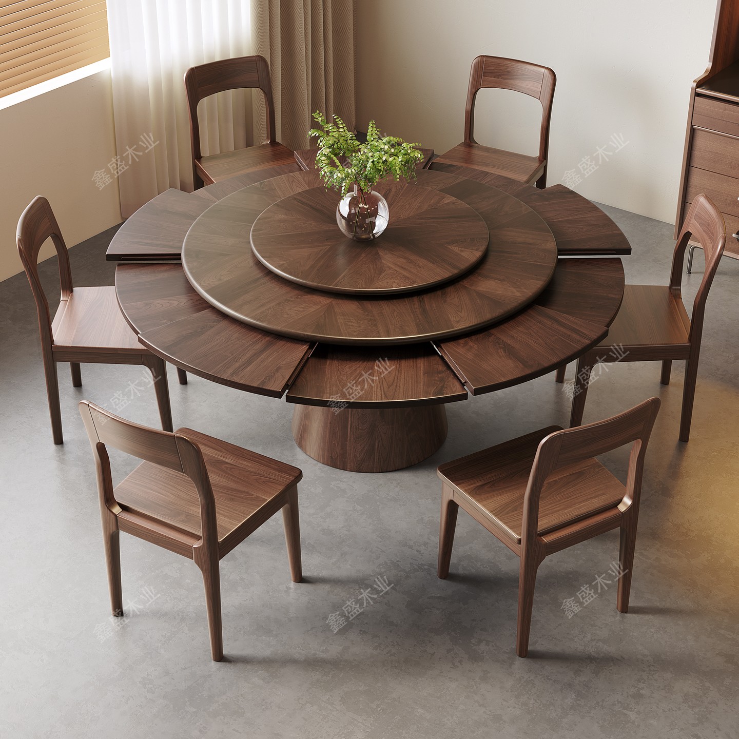 多功能旋转伸缩可扩径变形圆餐桌