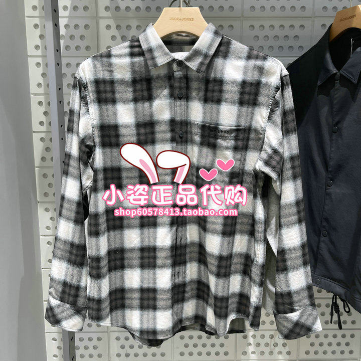 杰克琼斯日常休闲宽松格纹长袖衬衫 225305001 E44 6905571280544