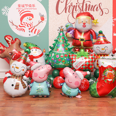 圣诞节装饰场景布置气球儿童卡通圣诞老人小猪佩奇圣诞装扮幼儿园