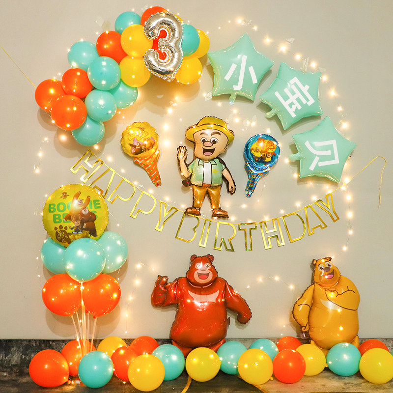 宝宝周岁熊出没主题套餐男孩气球