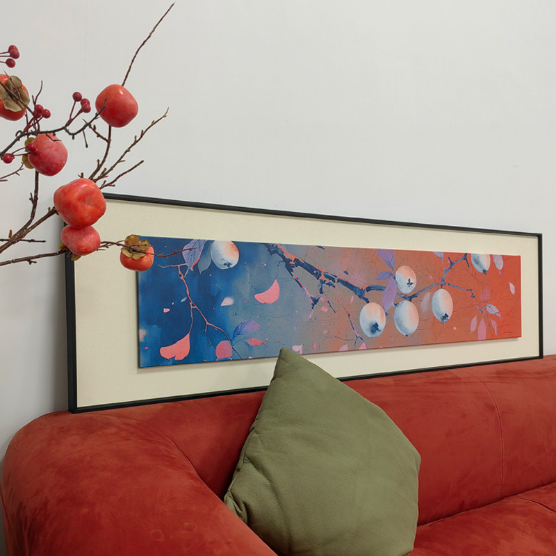原创新中式吉祥喜庆客厅背景立体装饰画红色民宿柿子果子艺术挂画