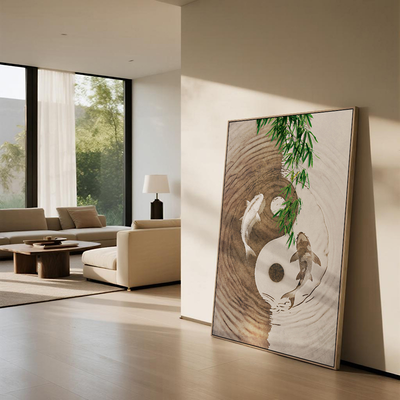 原创吉祥寓意竹子鲤鱼装饰画