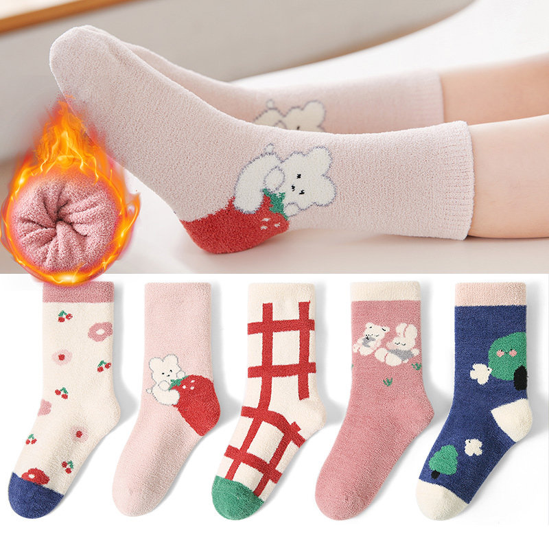 六指鼠儿童袜子秋冬季女童宝宝女孩中大童小孩中高长筒无骨珊瑚绒
