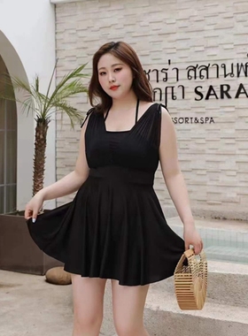 大码泳衣36066女胖mm200斤纯黑色遮肚显瘦宽松保守裙式加肥加大码