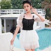 优雅宽松女士时尚 女式 保守飞袖 连体纯色印花新款 泳 游泳衣6913多款